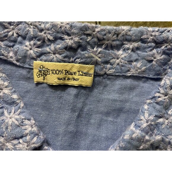 100 % Pure Linen Shirt Women Vintage Linen Made In Italy Embroidered Collar Sz M - Picture 5 of 11